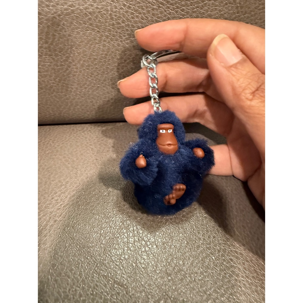 Kipling Hallie Navy Blue Fuzzy Monkey Keychain Bag Charm Mascot 1118-001-KC